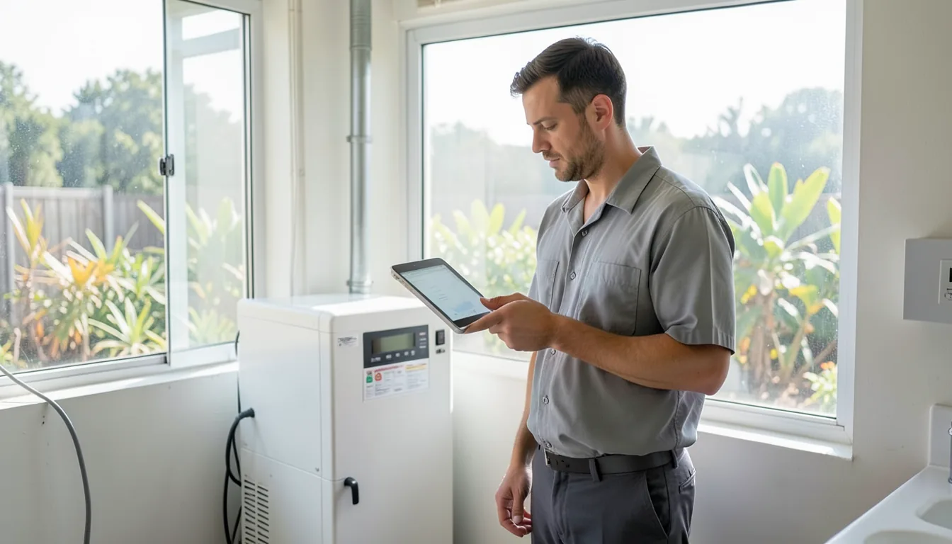 Technician checking a home battery